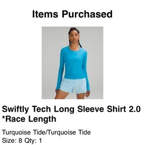 lululemon Swiftly Tech Long-Sleeve Shirt 2.0 *Race Length - Sz. 8 LOT